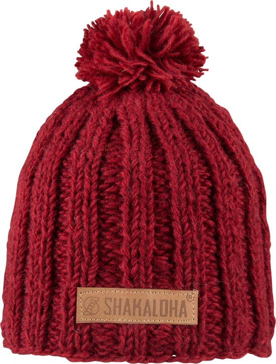 Shakaloha Gebreide Wollen Muts Heren & Dames Beanie Hat van schapenwol met polyester fleece voering - Bopper Beanie Red Unisex - One Size Wintermuts