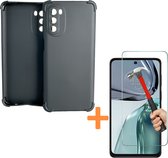 Anti-Shock Zwart hoesje silicone met 2 Pack Tempered glas Screen Protector Geschikt voor: Motorola Moto G52