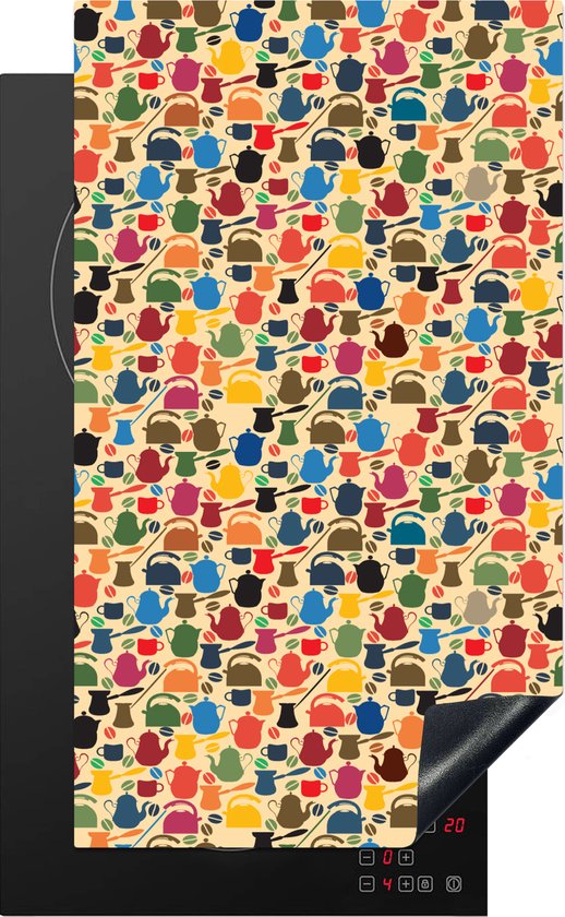 KitchenYeah® Inductie beschermer 30x52 cm - Patronen - Koffie - Theepot - Retro - Kookplaataccessoires - Afdekplaat voor kookplaat - Inductiebeschermer - Inductiemat - Inductieplaat mat
