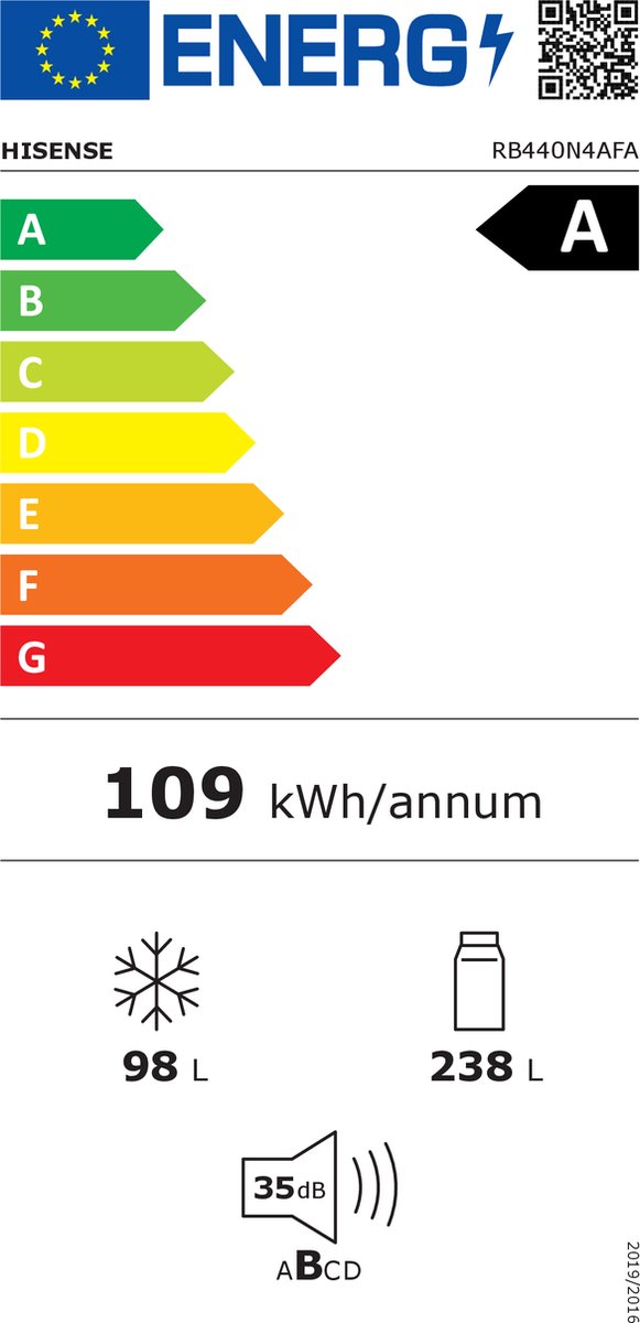 Hisense RB440N4AFA, Koelkast met A Energielabel - Koel-vriescombinatie - No Frost - Zwart- Multi-Air Flow - Fast Freeze - 35dB (A) -Inverter Compressor - 336 Liter — afbeelding 2