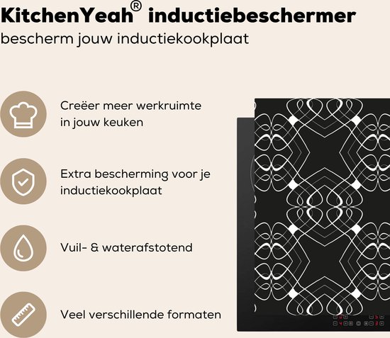 KitchenYeah® Inductie beschermer 60x52 cm - Patroon - Lijn - Zwart Wit - Kookplaataccessoires - Afdekplaat voor kookplaat - Inductiebeschermer - Inductiemat - Inductieplaat mat
