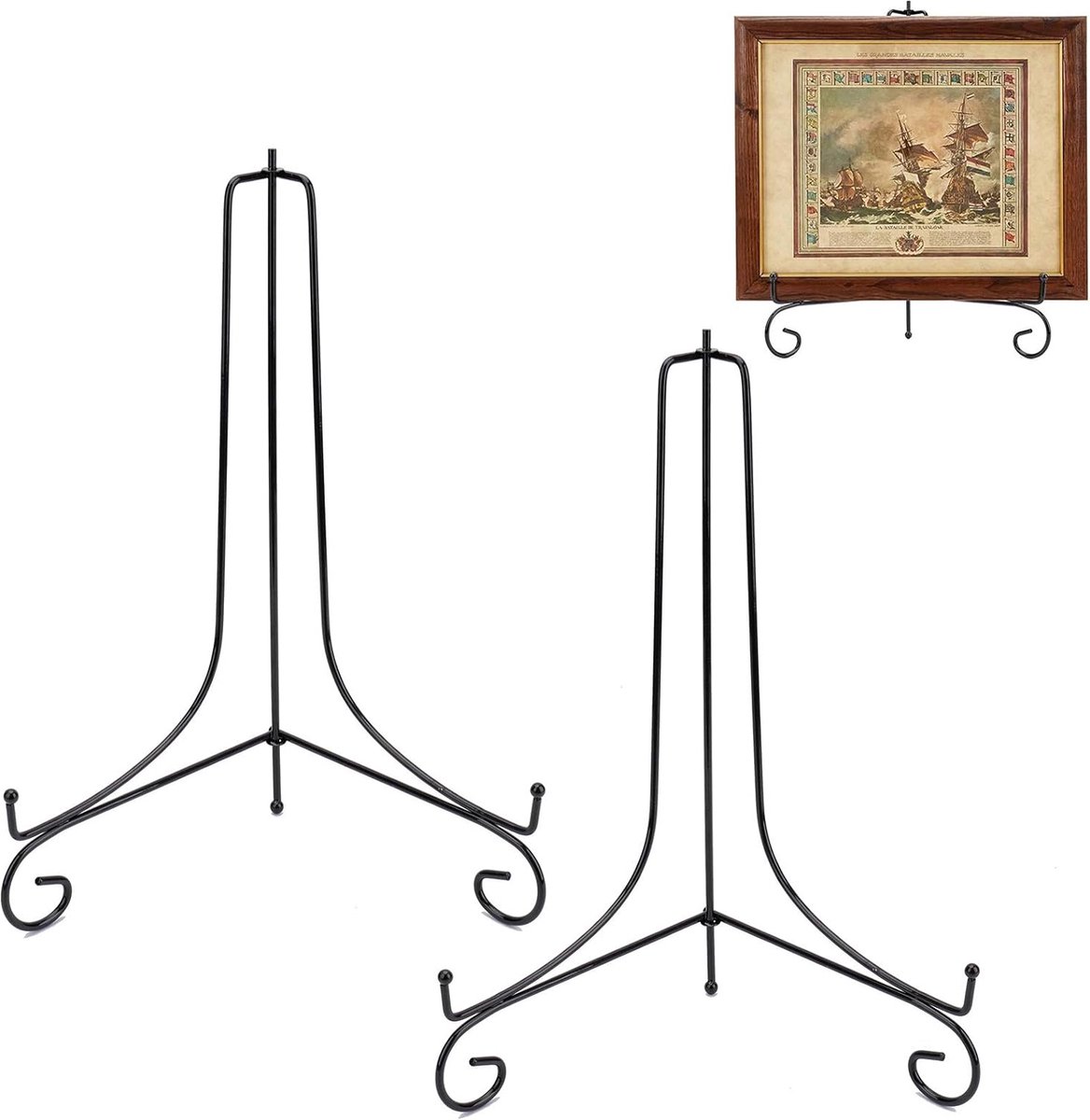 Set van 2 metalen bordenstandaarden, groot, 38 cm, schildersezel voor borden, foto's, boeken, bordenhouder, ijzeren displaystandaard, schildersezelstandaard, voor verzamelborden, boeken, borden, dvd's, foto's
