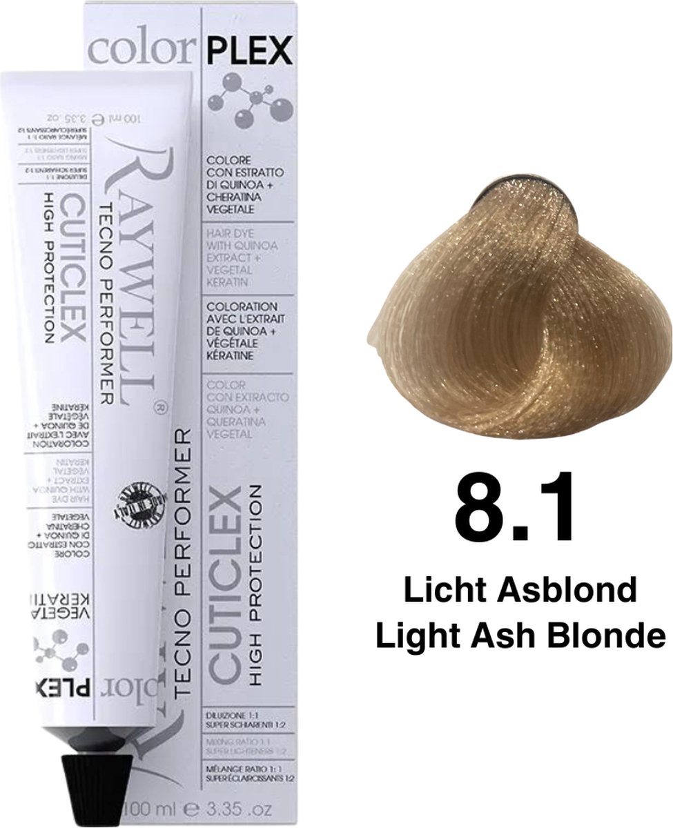 Raywell ColorPlex - Permanente HaarVerf - 8.1 - Licht Asblond -100 ml