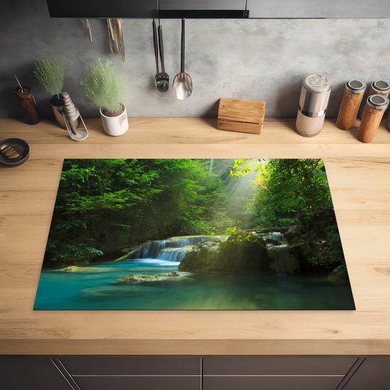 KitchenYeah® Inductie beschermer 77x51 cm - Jungle - Waterval - Planten - Jongens - Meisjes - Kinderen - Kookplaataccessoires - Afdekplaat voor kookplaat - Inductiebeschermer - Inductiemat - Inductieplaat mat