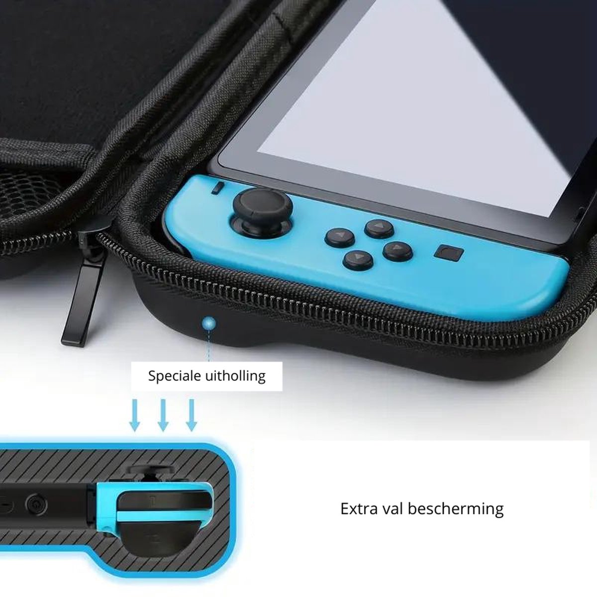 ST Producten - Hoesje Geschikt Voor Nintendo Switch - Zwart - Extra Opslag Ruimte - Beschermhoes - Hard