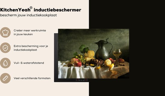 KitchenYeah® Inductie beschermer 75x52 cm - Rustiek - Kaas - Theekan - Fruit - Stilleven - Kookplaataccessoires - Afdekplaat voor kookplaat - Inductiebeschermer - Inductiemat - Inductieplaat mat