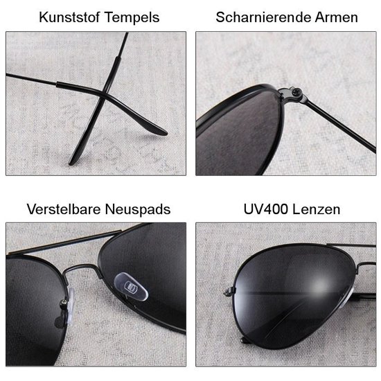 Fako Sunglasses® - Pilotenbril - Polariserend - Polarized - Piloot Zonnebril - Heren Zonnebril - Dames Zonnebril - Zilver - Blauw van Fako Sunglasses® — afbeelding 4