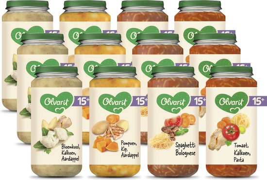 Olvarit Variatiemenu Babymaaltijd 15+ Maanden - Versie 2 - 4 Smaken - 12 x 250g