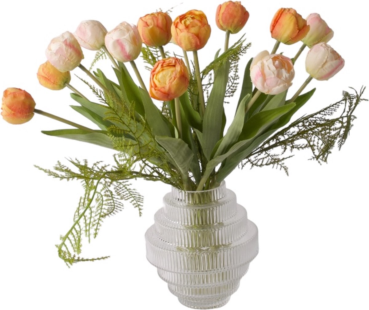 WinQ- Tulpen kunst 14st - Boeket kunst Tulpen 38cm - 14 tulpen - Kunstbloemen Boeket Oranje en rose - zijden bloemen - Exclusief glasvaas
