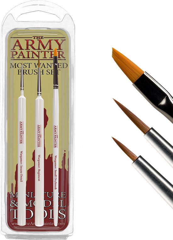 The Army Painter Wargamer Most Wanted Brush Set, Set of 3 Miniature Paint Brushes, Insane Detail, Regiment, and Small Drybrush