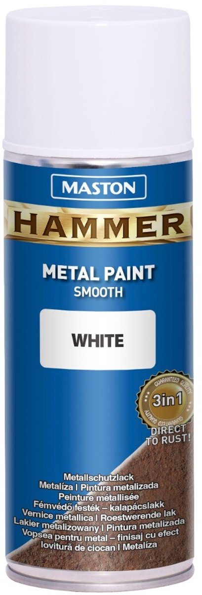 Maston Hammer - metaalverf - wit - smooth - spuitverf - 400 ml - spuitbus verf