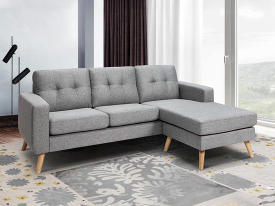 Canapé d'angle réversible en tissu BARTOLOME - Gris chiné L 198 cm x H 85 cm x P 160 cm