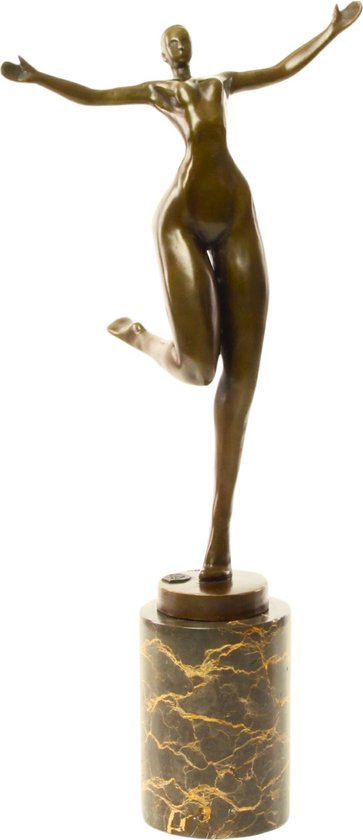 Naakte Vrouw - Art Deco - Bronzen Beeld - Moderne Kunst - Brons Beelden - Vrouwelijk Sculptuur - Hedendaags Kunstwerk - Marmer Sokkel - 19x13x42