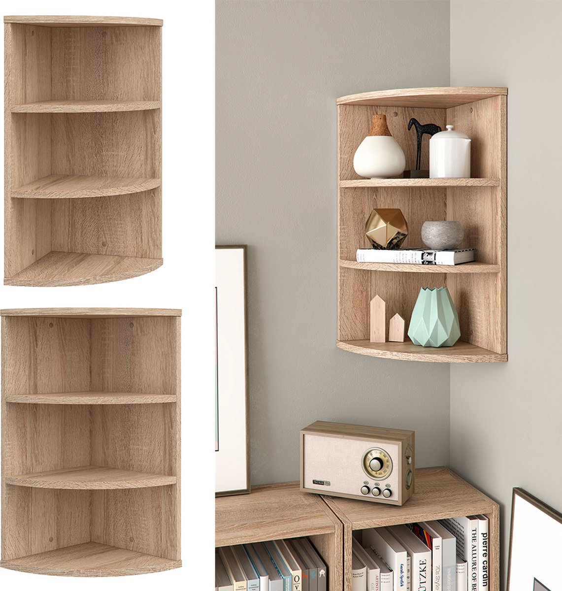Vicco Eckregal Fabienne, Weiß, 30 x 60 cm 3 Fächern, zur Wandmontage geeignet für Variable Raumgestaltung
