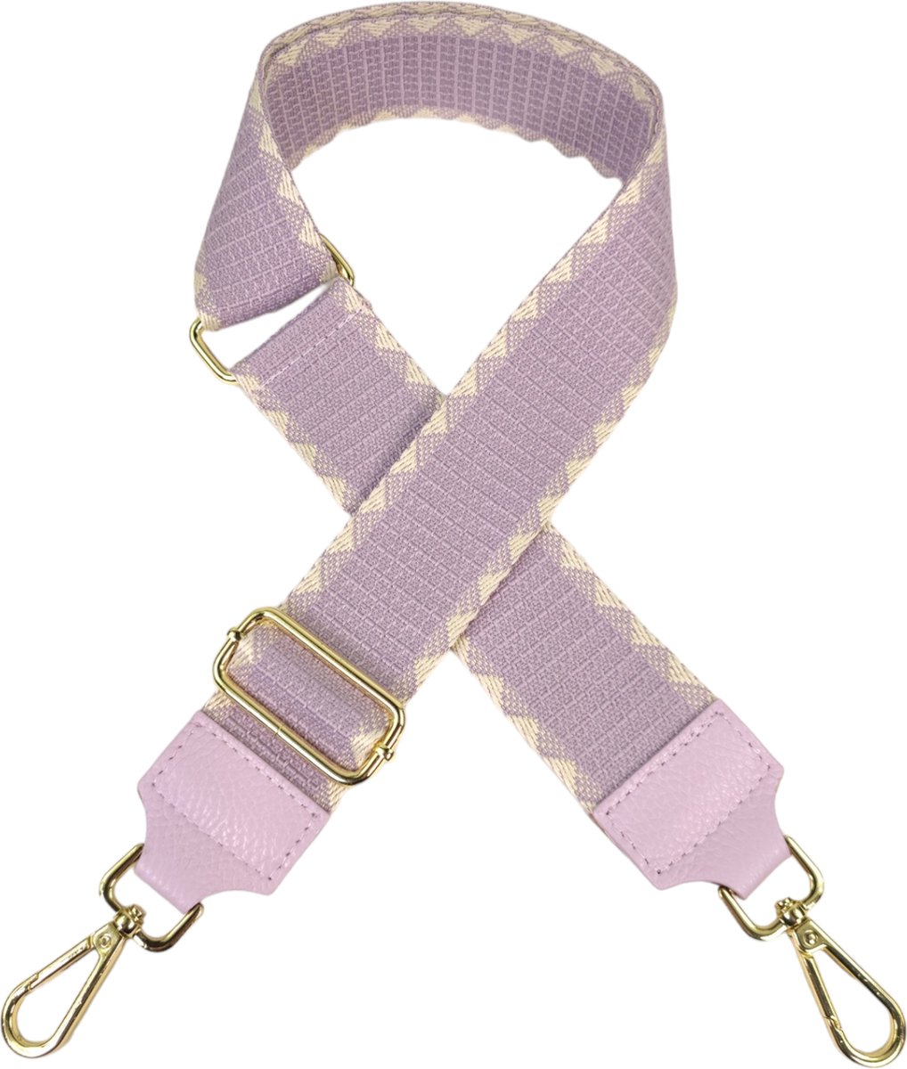 Qischa® Bag strap - Tassenriem - Schouderband - Schouderriem - Tassen Riem - Tas Hengsel - Verstelbare Riem - violet, beige - gouden hardware