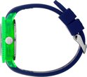 Blauw horloge met neon-groene lunette. Donkerblauwe band.