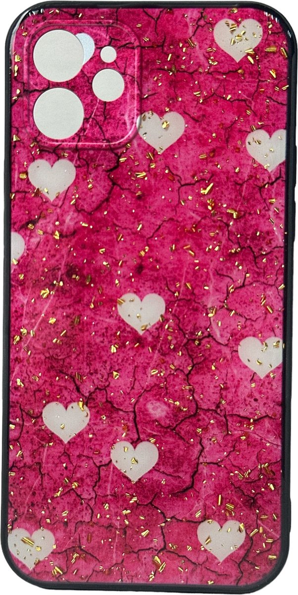 Silicone Hoesje Print - Backcover - Geschikt voor Apple iPhone 12 - Roze Hartjes