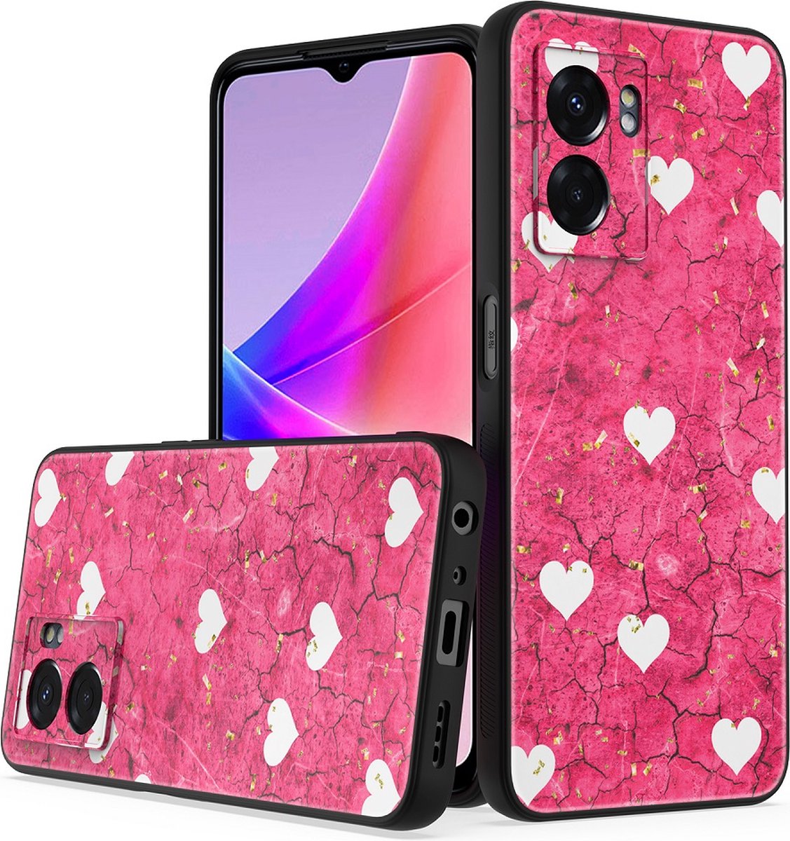 Silicone Hoesje Print - Backcover - Geschikt voor Oppo A57 / A57s - Roze Hartjes