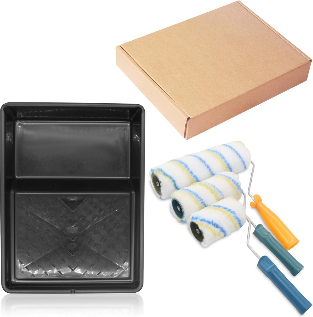 Set van 4 verfrollerborstelset, professionele kwaliteit schildersroller, schilderaccessoires voor verf, verfrollers voor vernis, voor muurverf, roller verfroller (9 inch/6 inch/4