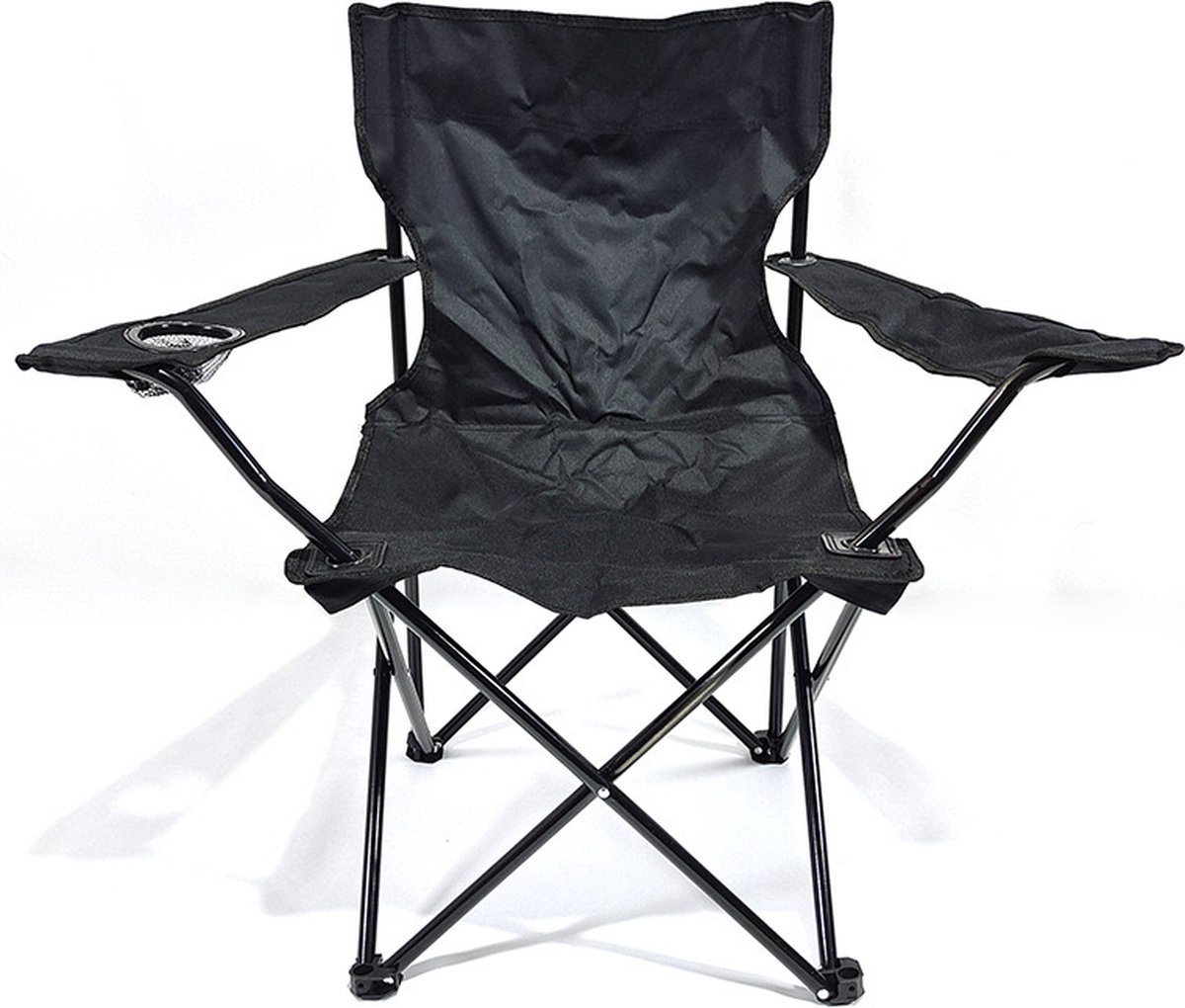 Campingstoel - Strandstoel - Vissersstoel - Visstoel - Rugleuning - Opvouwbare stoel - Zwart - Groot