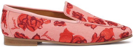 Pink half shoes with red floral motif