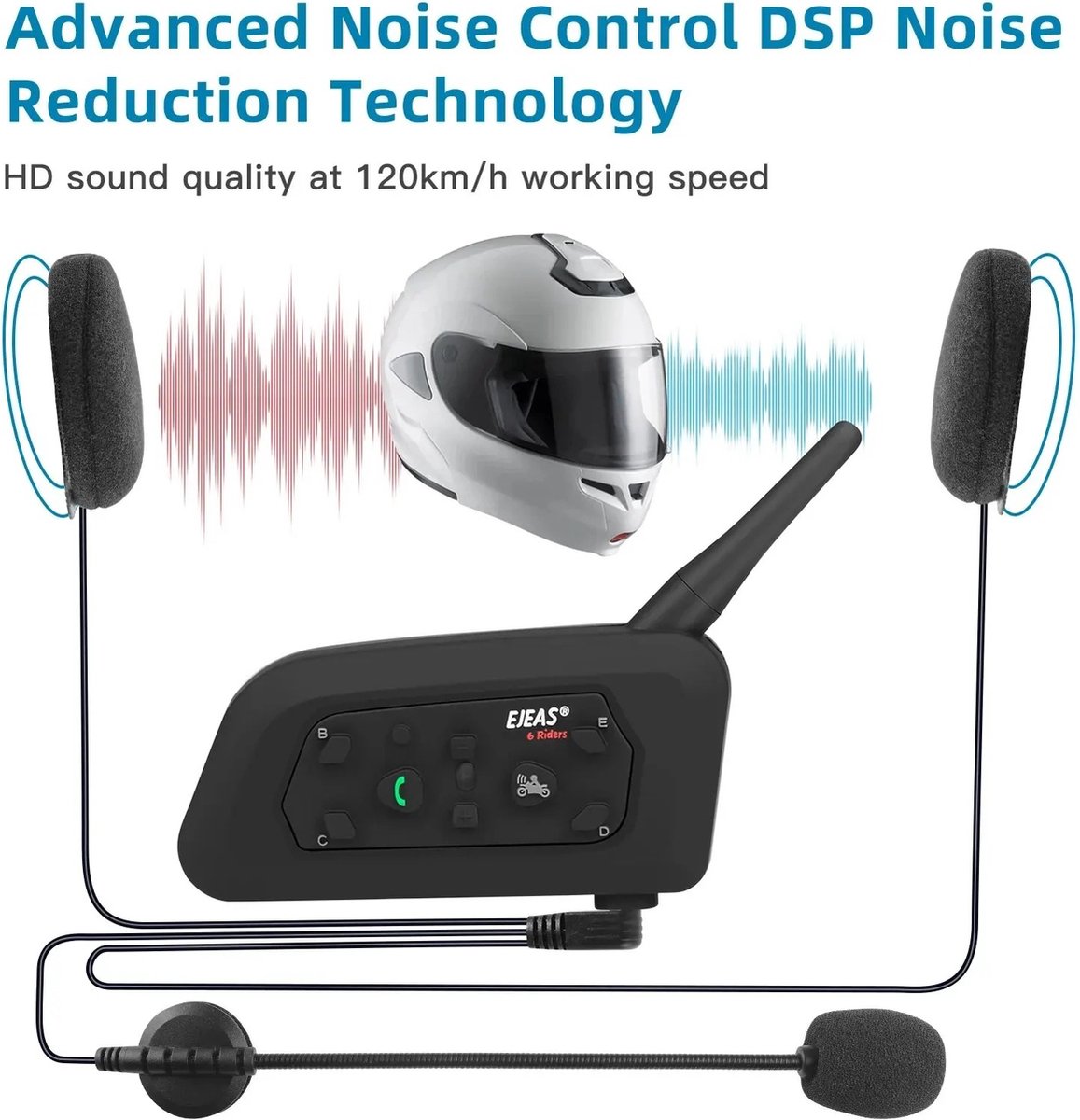 EJEAS V6 Pro Interphone Bluetooth 3.0 Pour Casque De Moto Avec Casque