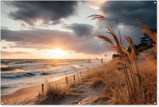 Foto: Muurdecoratie strand duinen zee zand helmgras 180x120 cm tuinposter tuindoek buitenposter