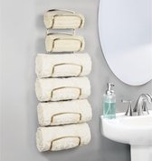 Praktische handdoekhouder van metaal, roestvrij handdoekstandaard voor de badkamer, met 6 vakken, ruimtebesparend badkameraccessoire voor wandmontage, messingkleuren