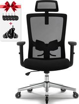 Chaise de bureau ergonomique - Chaise de bureau - Chaises de bureau pour Adultes - avec appui-tête, accoudoirs et support lombaire réglables - 150 kg - Zwart