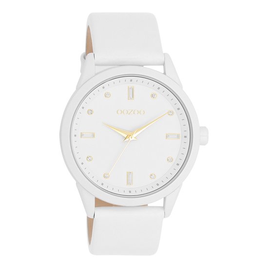 Witte OOZOO horloge met witte leren band - C11354