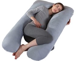 Zwangerschapskussen XXL U-vormig, zijslaapkussen met overtrek, comfortkussen voor volwassenen en zwangerschapskussen, lichaamskussen om te slapen en te voeden, voor moeder en baby, 70 x 145 cm