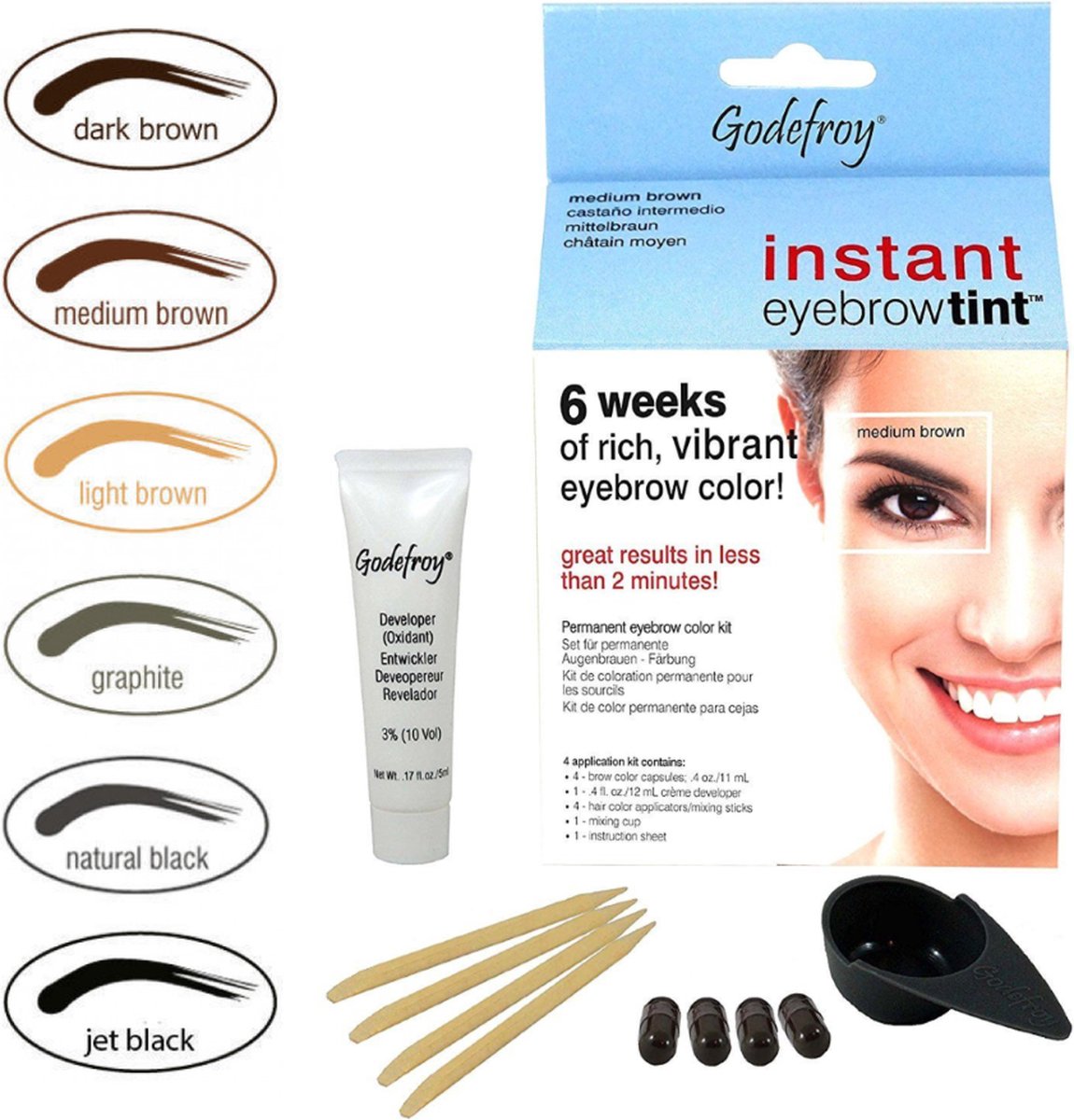 Godefroy - Instant eyebrow tint kit (4 behandelingen) - Kleur - Jet Black