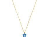 Lucardi Dames Stalen goldplated ketting bloem met zirkonia blue topaz - Ketting - Staal - Goudkleurig - 47 cm