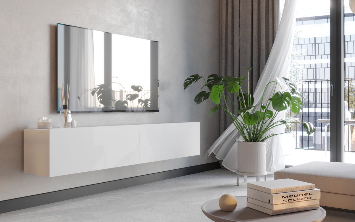 Meubel Square - TV meubel FLY - Mat wit - 180cm - Hangende of staande kast