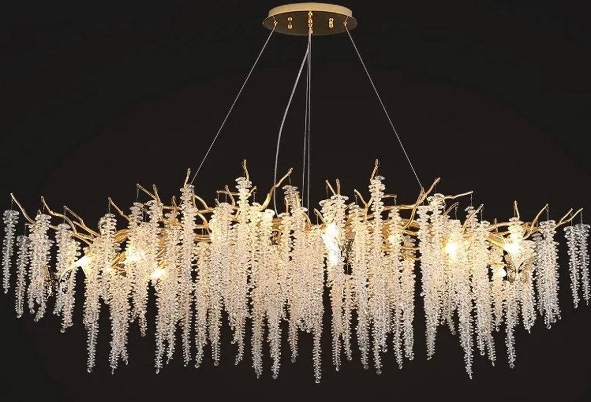 Hanglamp Cristal Blossom - design - romantisch - ovaal 120cm mat goud - 9 x e14 - hoogte 140cm max