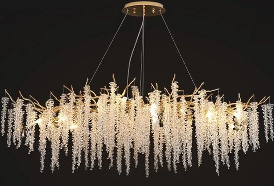 Lampe à suspension Cristal Blossom - design - romantique - ovale 120cm or mat - 9 x e14 - hauteur 140cm max