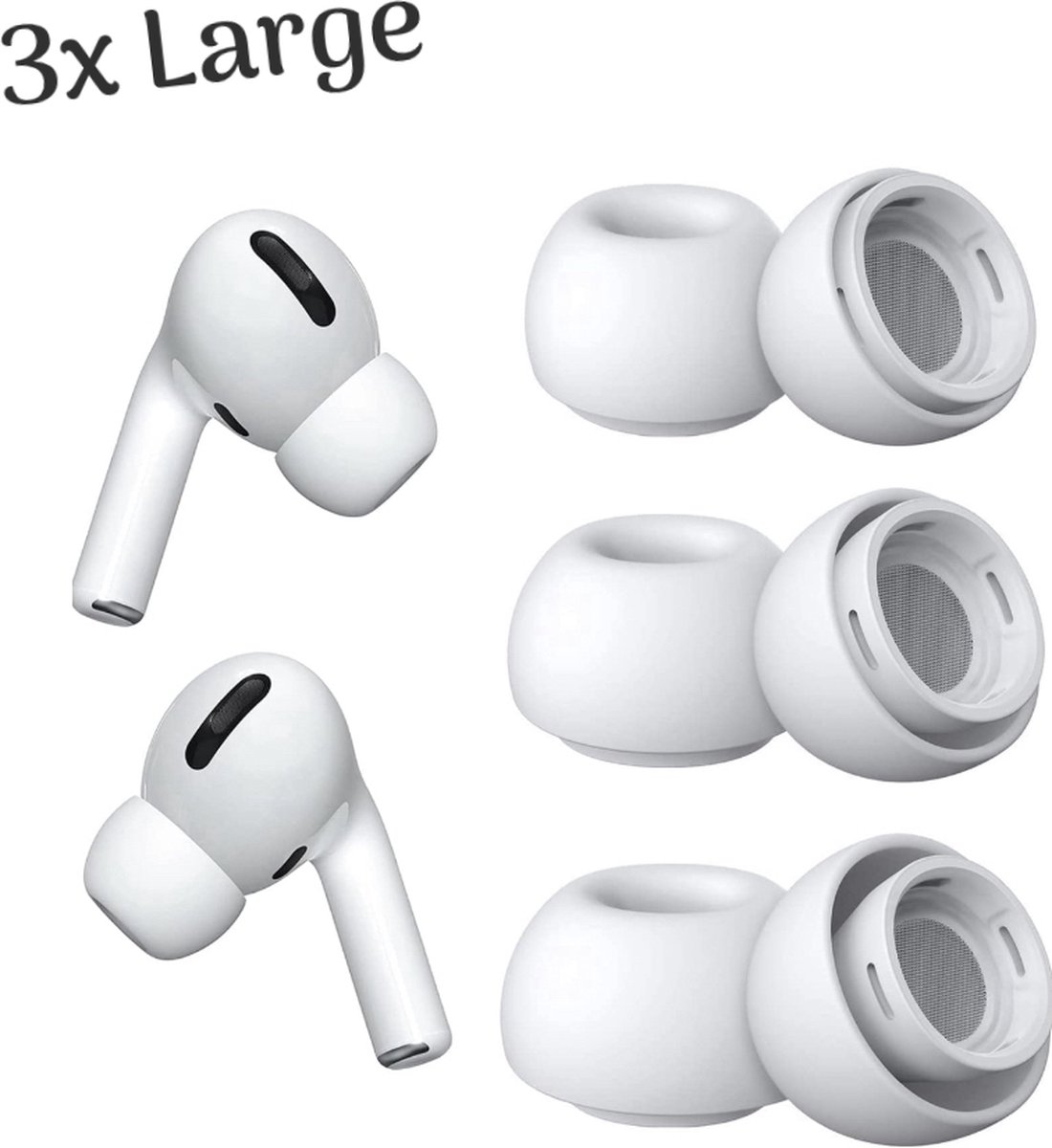 3 paar Large Oordopjes voor Apple Airpods Pro - Airpods Pro tips - Airpods Pro vervanging tips - 3 paar oordopjes voor Airpods Pro - Large / Wit