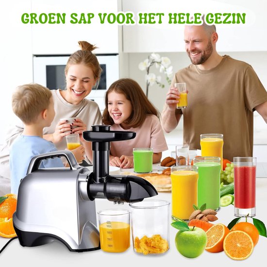 Sapcentrifuges Groenten En Fruit - Elektrische Sapcentrifuge voor Groenten en Fruit met Eenvoudige Reiniging, Achteruit-kauwfunctie, Stille Werking (60 dB), Eenvoudige Montage - Inclusief Reinigingsborstel en 2 Handige Kopjes — afbeelding 4