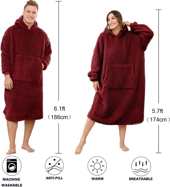 Unisex oversized draagbare deken hoodie voor vrouwen mannen, lange comfortabele sherpa-