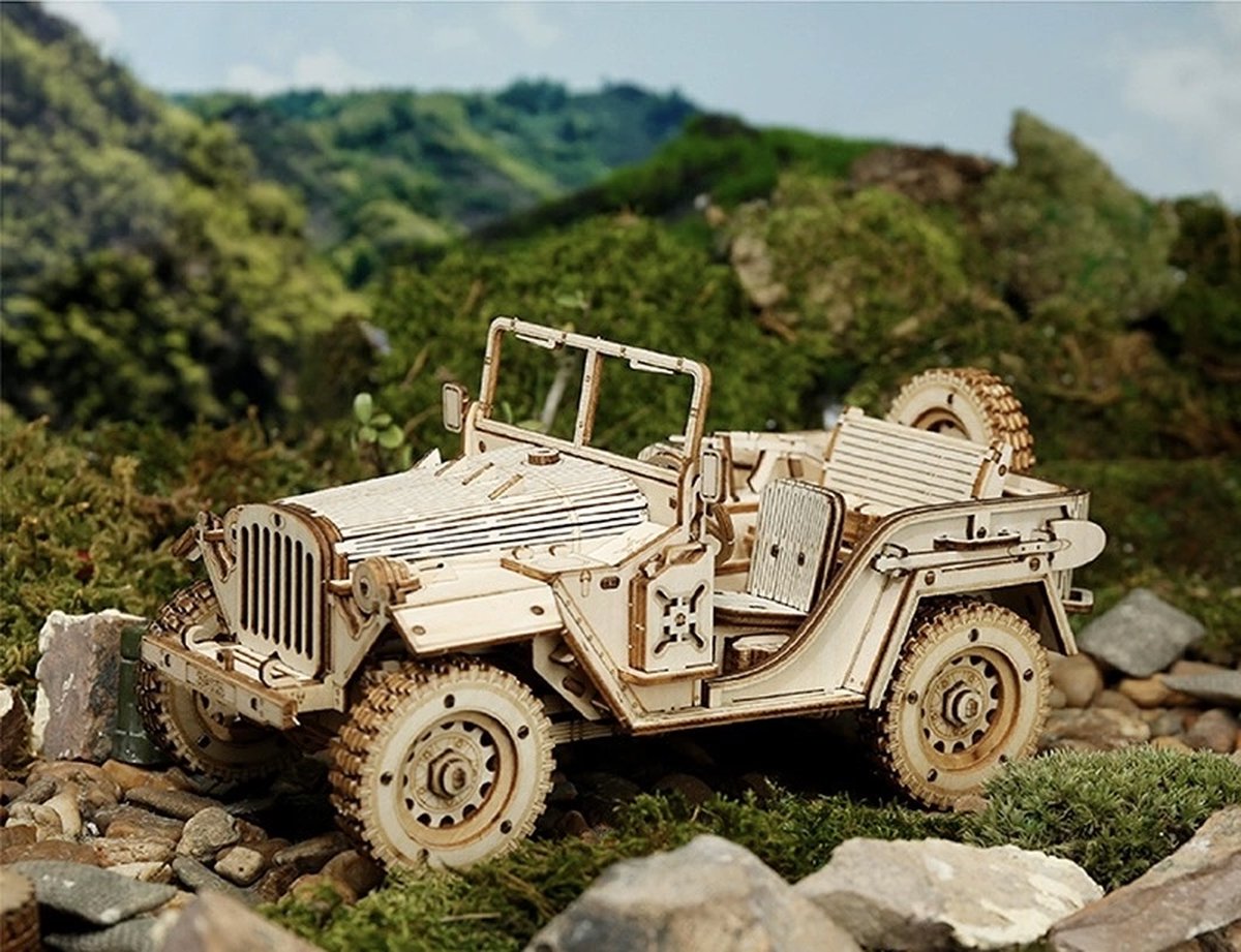 Nixnix - Jeep 3D Puzzel - Modelbouwpakket - Auto - Hout - Bouwpakket - Bouwpakketten - Volwassenen en Kinderen - Building Kit - Hout Puzzel - Zonder lijm - Schaal 1:18 - 369 Stukjes