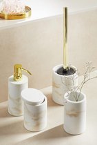 WC-set Odos, hoogwaardige borstelhouder van stevig polyhars in marmerlook, inclusief toiletborstel, Ø 7,5 x 37 cm, wit/goud