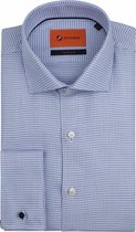 Suitable - Overhemd Dubbel Manchet Print Blauw - Heren - Maat 40 - Slim-fit