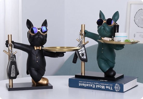 Franse Bulldog Beeld – Chique Decoratief Beeld – Kaarsen Sieraden Horloge Sleutel Houder - Zwart Goud - Resin - Art Sculptuur - NovaWare