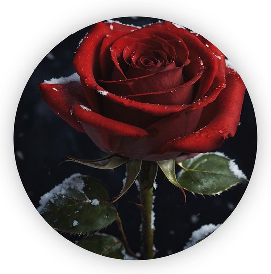 Rode roos met sneeuw schilderij - Winter schilderij - Schilderij flora - Klassieke schilderijen - Plexiglas schilderijen - Woonaccessoires - 90 x 90 cm 5mm