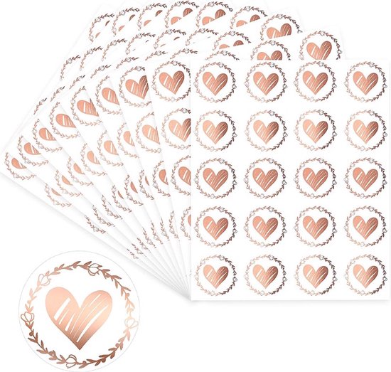 Ainy Sluitstickers Hartjes Rose Goud - 100 stuks bedankt stickers van 32 mm - ideaal voor cadeauverpakkingen, uitdeelzakjes, bedanktjes, traktatie en decoratie - Bedankt stickers voor kinderen en volwassenen