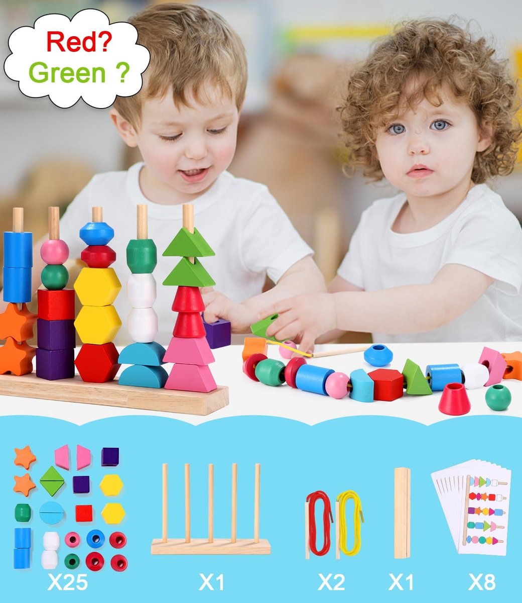 Lot De 2 Jeux En Bois – Manipulation Fine Pour Bébé – Hochets éveil