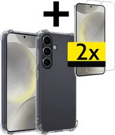 Hoesje Geschikt voor Samsung S24 Hoesje Shockproof Case Siliconen Met 2x Screenprotector - Hoes Geschikt voor Samsung Galaxy S24 Hoes Cover Siliconen - Transparant