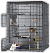 Cage pour chat - Enclos pour chat - Maison pour chat pour intérieur et extérieur - Caisse pour chat - 4 couches - 140x105x105CM - Zwart