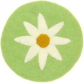 Onderzetter Vilt Rond - Groen met Witte Margriet - 20 cm - Fairtrade Sjaalmetverhaal