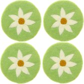 Onderzetters Vilt - Set 4 stuks - Groen met Witte Margriet - 10 cm - Fairtrade Sjaalmetverhaal